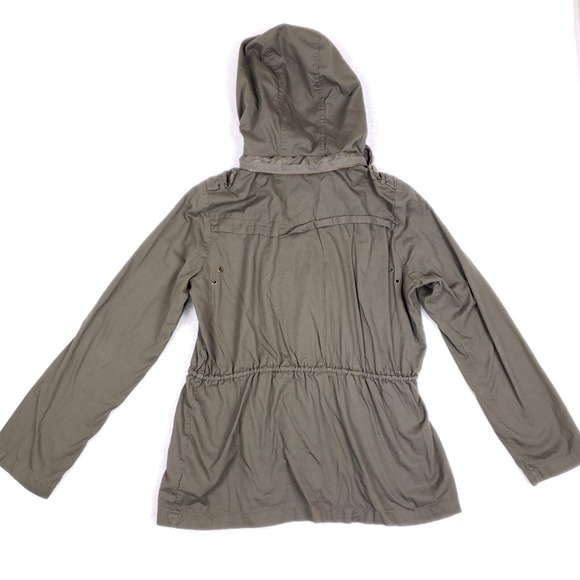 Iris Utility Jacket Hooded Cinched Waist M Olive Green Fall Layering Chore Coat - Picture 6 of 9